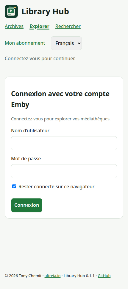 Connexion Library Hub au format téléphone.