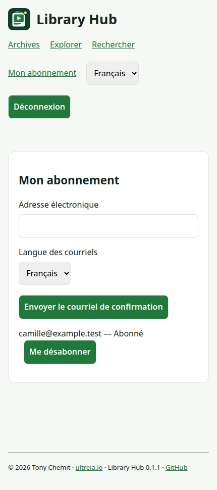 Mon abonnement au format téléphone avec une adresse fictive confirmée.